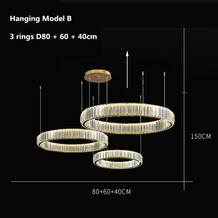 Modern Luxury Crystal Led Chandelier Villa Stairs Dimmable Circle Droplight Lighting Foyer Hanging Living Room Lamp Fixtures