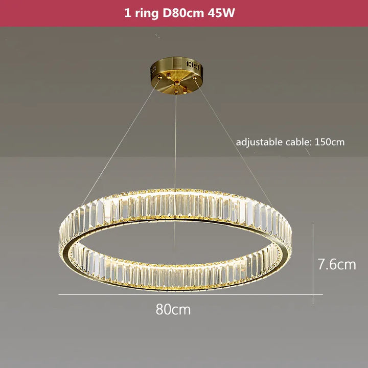 Modern Luxury Crystal Led Chandelier Villa Stairs Dimmable Circle Droplight Lighting Foyer Hanging Living Room Lamp Fixtures