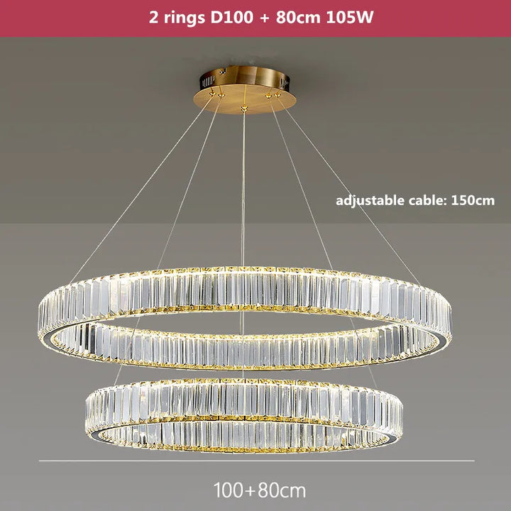 Modern Luxury Crystal Led Chandelier Villa Stairs Dimmable Circle Droplight Lighting Foyer Hanging Living Room Lamp Fixtures