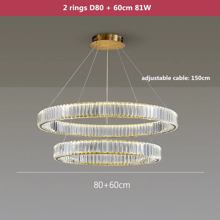 Modern Luxury Crystal Led Chandelier Villa Stairs Dimmable Circle Droplight Lighting Foyer Hanging Living Room Lamp Fixtures