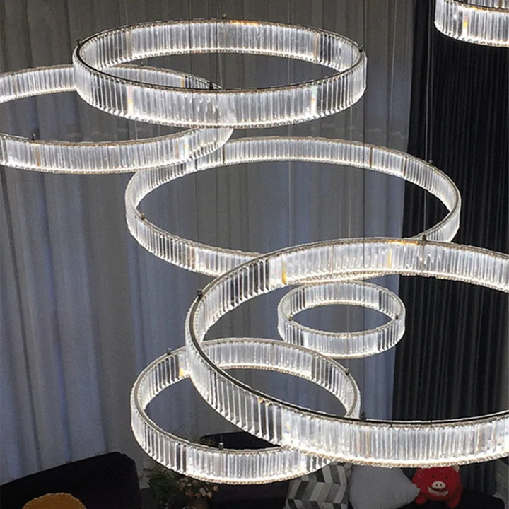 Modern Luxury Crystal Led Chandelier Villa Stairs Dimmable Circle Droplight Lighting Foyer Hanging Living Room Lamp Fixtures