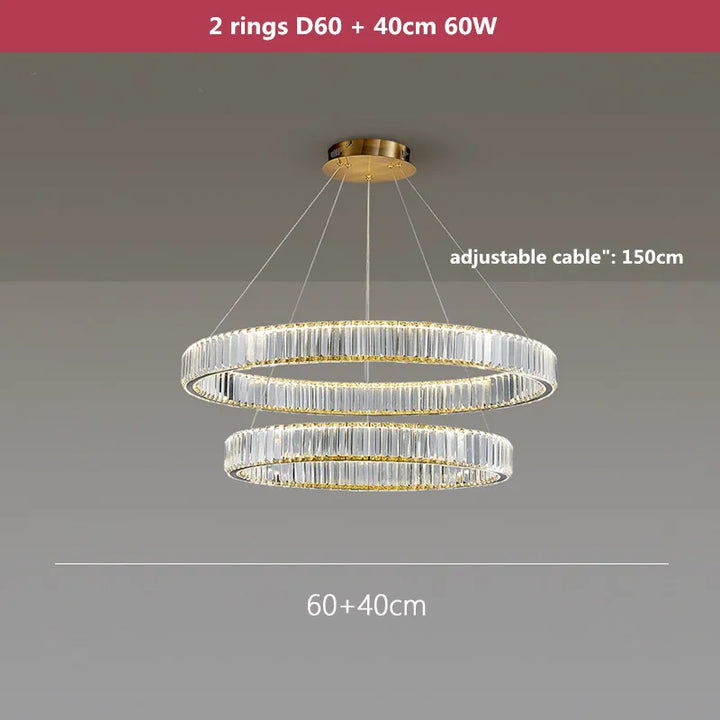 Modern Luxury Crystal Led Chandelier Villa Stairs Dimmable Circle Droplight Lighting Foyer Hanging Living Room Lamp Fixtures