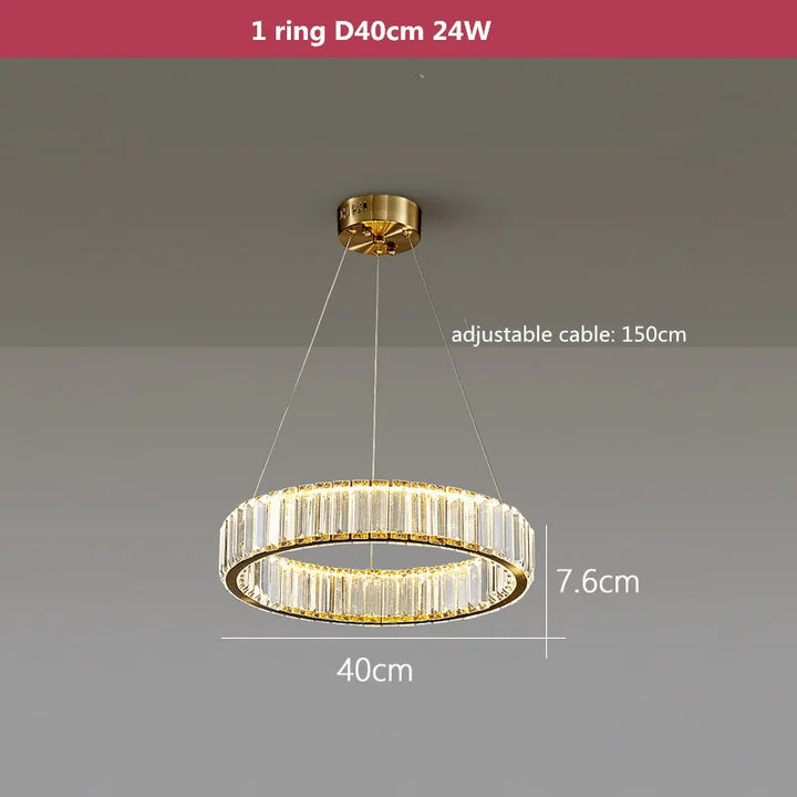 Modern Luxury Crystal Led Chandelier Villa Stairs Dimmable Circle Droplight Lighting Foyer Hanging Living Room Lamp Fixtures