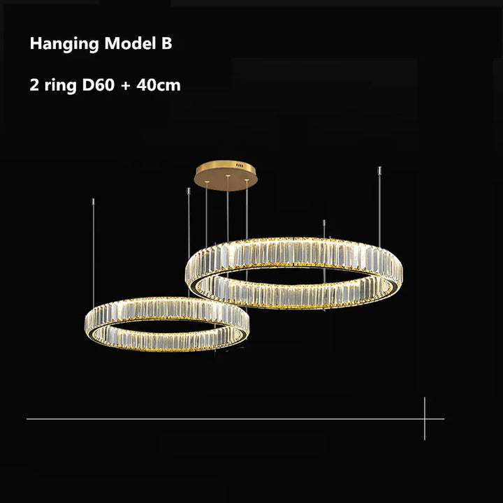 Modern Luxury Crystal Led Chandelier Villa Stairs Dimmable Circle Droplight Lighting Foyer Hanging Living Room Lamp Fixtures