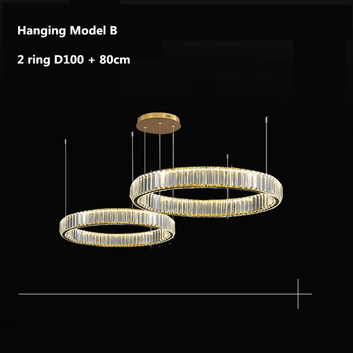 Modern Luxury Crystal Led Chandelier Villa Stairs Dimmable Circle Droplight Lighting Foyer Hanging Living Room Lamp Fixtures