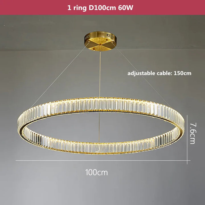 Modern Luxury Crystal Led Chandelier Villa Stairs Dimmable Circle Droplight Lighting Foyer Hanging Living Room Lamp Fixtures