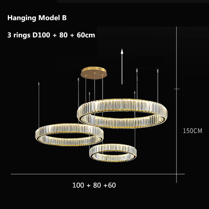 Modern Luxury Crystal Led Chandelier Villa Stairs Dimmable Circle Droplight Lighting Foyer Hanging Living Room Lamp Fixtures