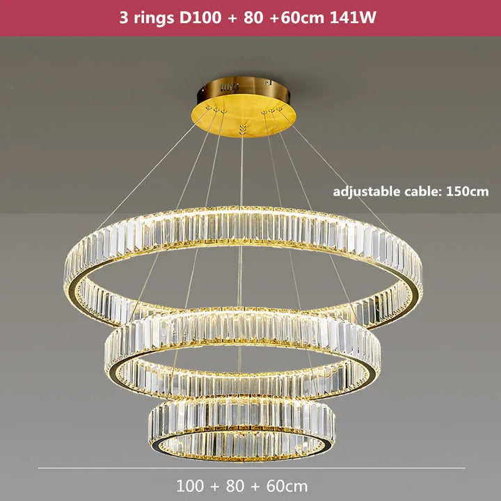 Modern Luxury Crystal Led Chandelier Villa Stairs Dimmable Circle Droplight Lighting Foyer Hanging Living Room Lamp Fixtures