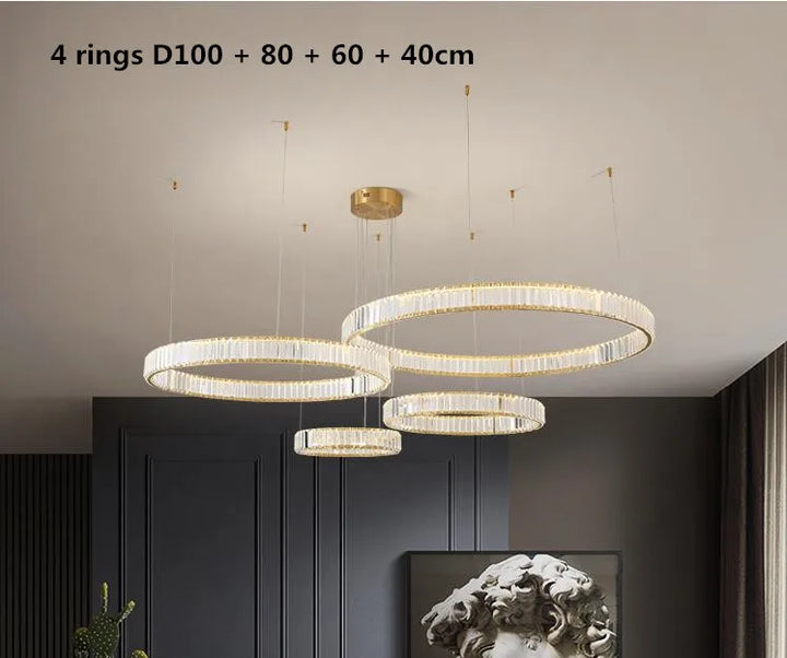 Modern Luxury Crystal Led Chandelier Villa Stairs Dimmable Circle Droplight Lighting Foyer Hanging Living Room Lamp Fixtures