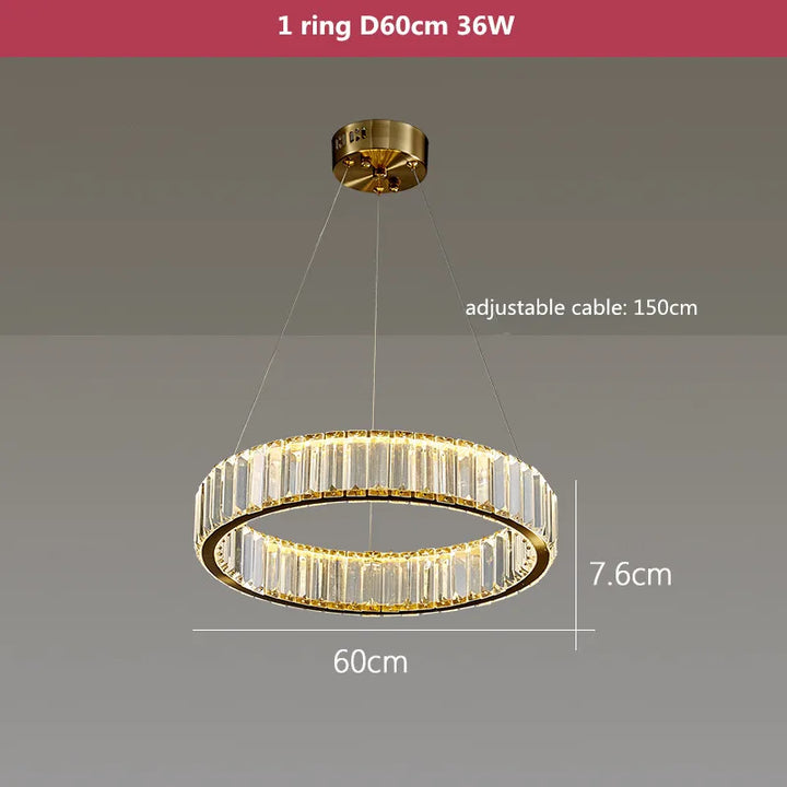 Modern Luxury Crystal Led Chandelier Villa Stairs Dimmable Circle Droplight Lighting Foyer Hanging Living Room Lamp Fixtures