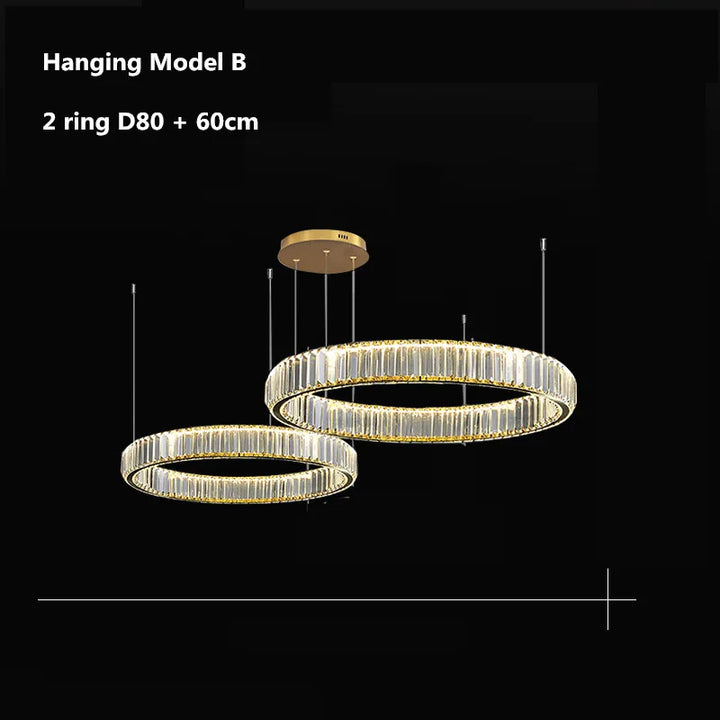 Modern Luxury Crystal Led Chandelier Villa Stairs Dimmable Circle Droplight Lighting Foyer Hanging Living Room Lamp Fixtures