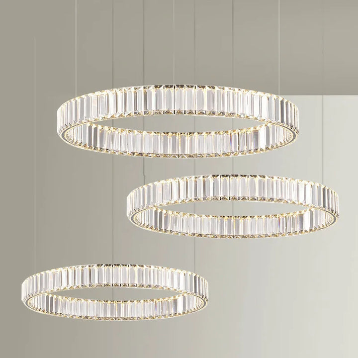 Modern Luxury Crystal Led Chandelier Villa Stairs Dimmable Circle Droplight Lighting Foyer Hanging Living Room Lamp Fixtures