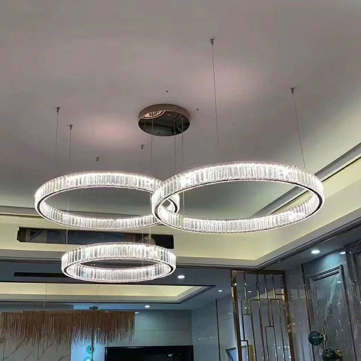 Modern Luxury Crystal Led Chandelier Villa Stairs Dimmable Circle Droplight Lighting Foyer Hanging Living Room Lamp Fixtures