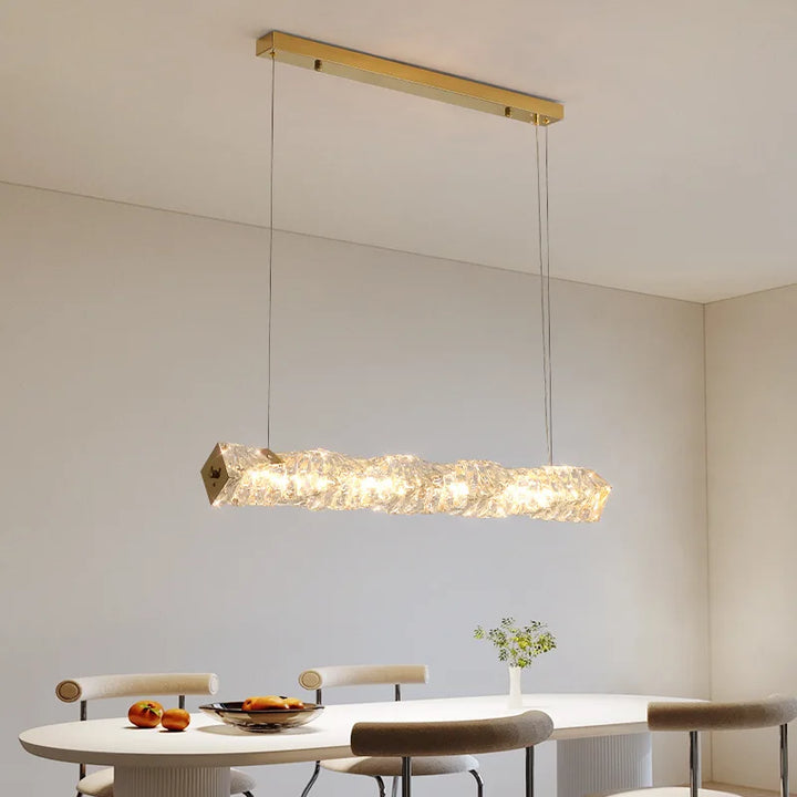 Modern LED Crystal Chandelier Living Room Dining Room Pendant Lamp Long Strip Stainless Steel Ceiling Light Indoor Home Decor