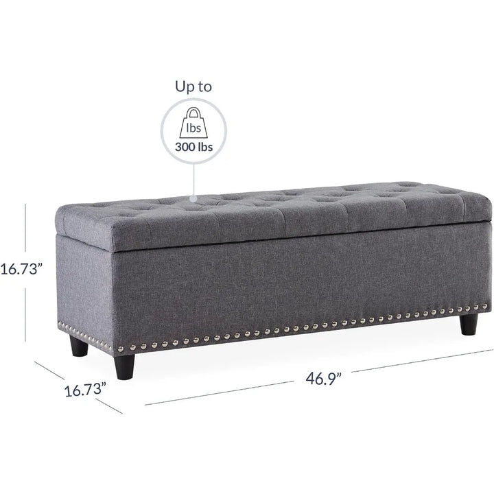 Modern Luxury Button-Tufted Ottoman Bench Footrest Upholstered Linen Fabric Decor for Living Room, Entryway, or Bedroom