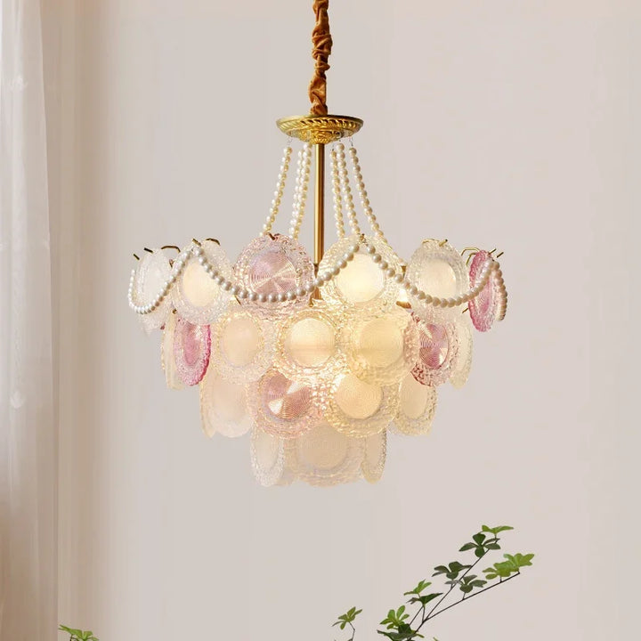 Elegant Pearl Chain LED Ceiling Chandeliers French Design Crystal Hanging Lights for Living Room Lobby Hotel Restaurant Decor
