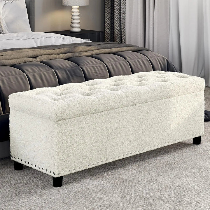 Modern Luxury Button-Tufted Ottoman Bench Footrest Upholstered Linen Fabric Decor for Living Room, Entryway, or Bedroom