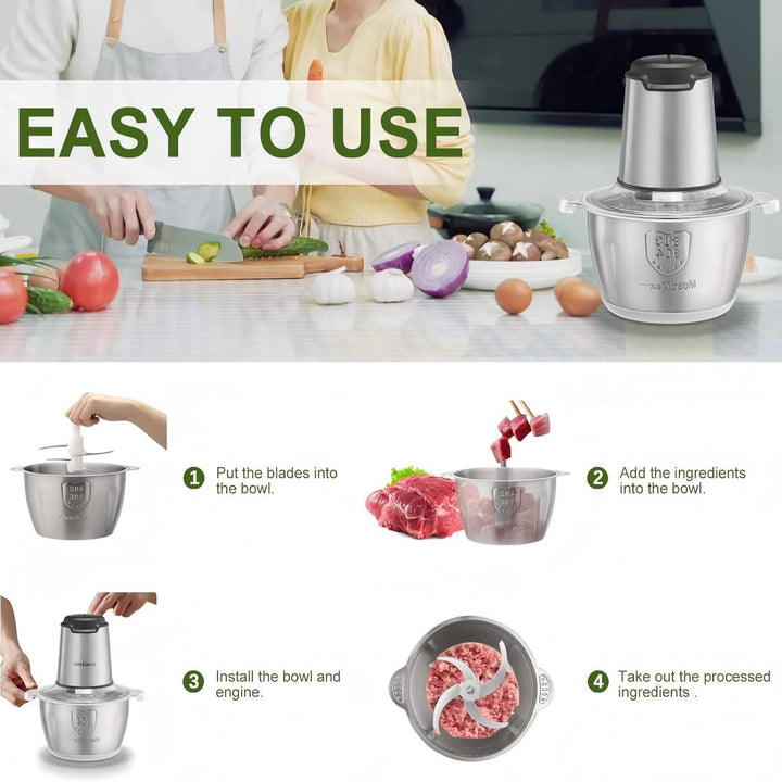 Kitchen in the box Food Processors,350W All-Copper Motor Meat Grinder & Food Chopper - Electric Vegetable Chopper with 2 Bowls