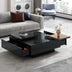 Movable Coffee Tables, Wood Square Center Table, Cocktail Table for Living Room with High Gloss Finish, 4 Hidden Storage Drawers