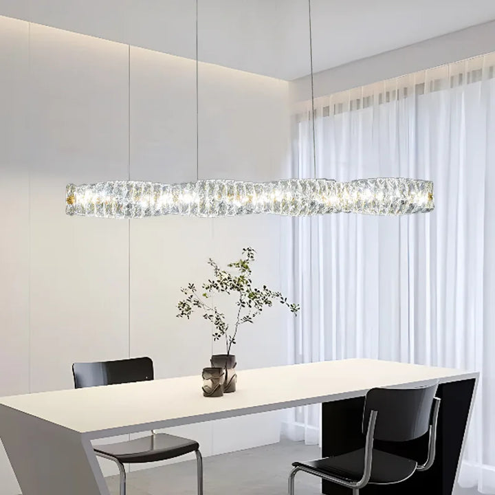Modern LED Crystal Chandelier Living Room Dining Room Pendant Lamp Long Strip Stainless Steel Ceiling Light Indoor Home Decor