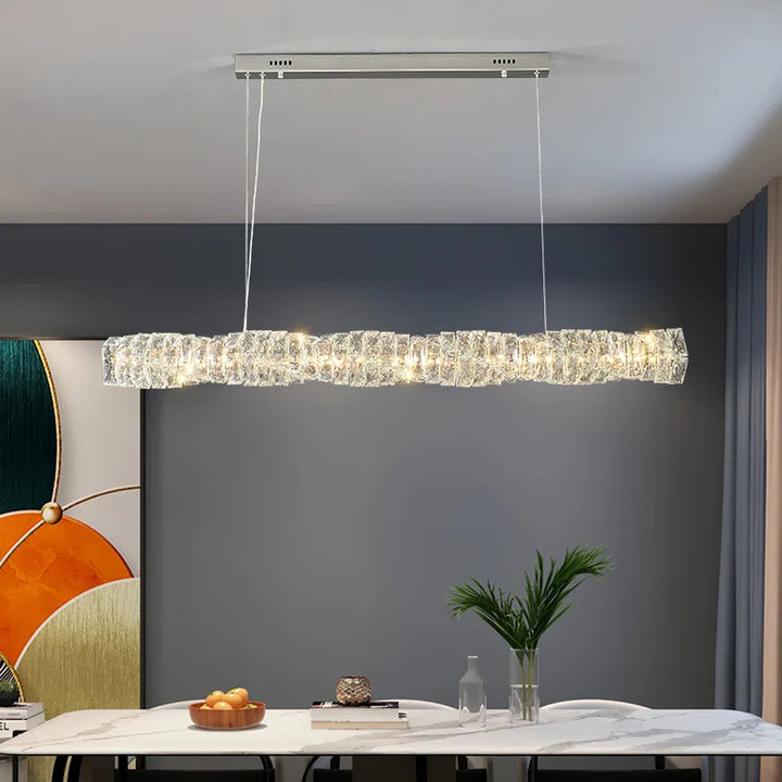 Modern LED Crystal Chandelier Living Room Dining Room Pendant Lamp Long Strip Stainless Steel Ceiling Light Indoor Home Decor
