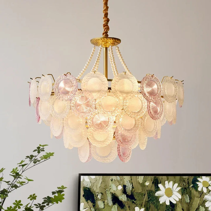 Elegant Pearl Chain LED Ceiling Chandeliers French Design Crystal Hanging Lights for Living Room Lobby Hotel Restaurant Decor