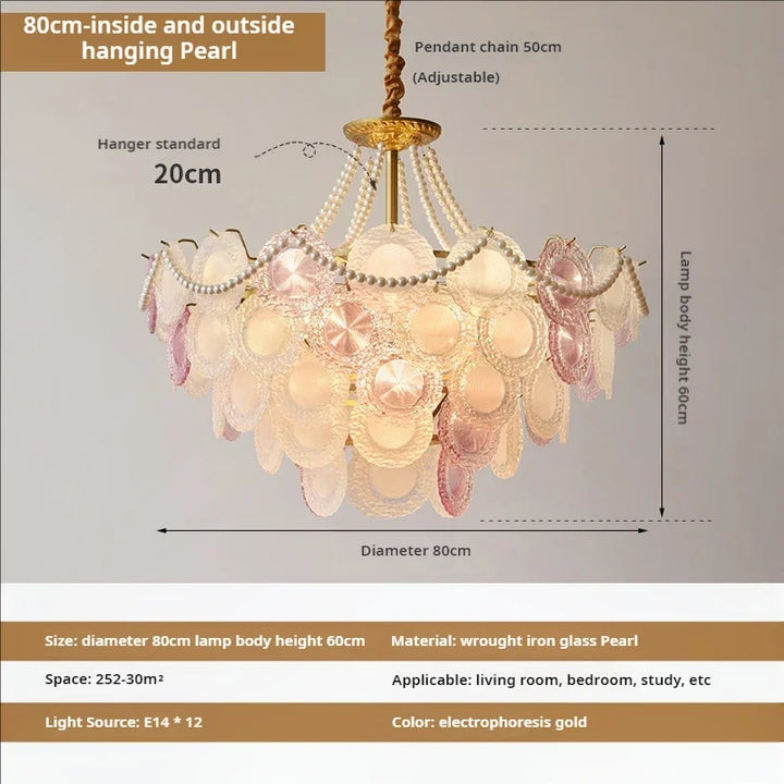 Elegant Pearl Chain LED Ceiling Chandeliers French Design Crystal Hanging Lights for Living Room Lobby Hotel Restaurant Decor