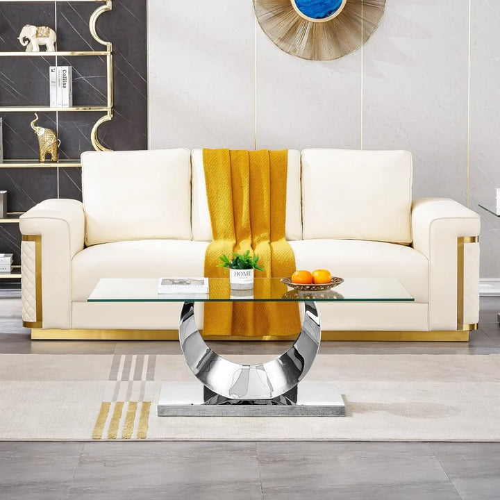 Modern Glass Coffee Table Set of 3 Piece Silver Living Room Table Set of 3 Including Coffee and End Tables Set