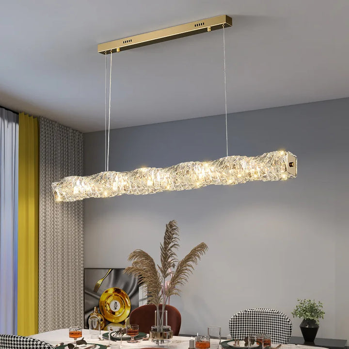 Modern LED Crystal Chandelier Living Room Dining Room Pendant Lamp Long Strip Stainless Steel Ceiling Light Indoor Home Decor