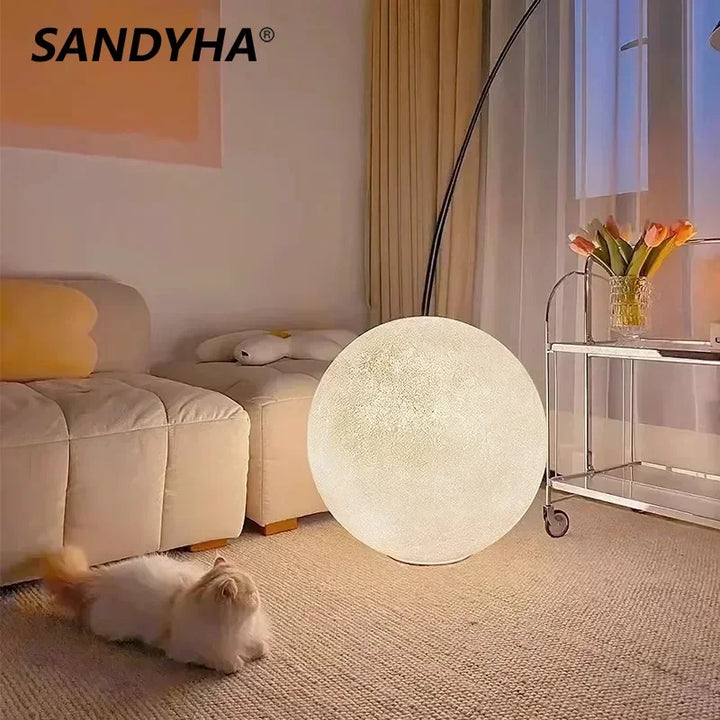 SANDYHA Nordic Style Floor Lamp Rotundity Moon Design Led Light for Living Room Bedroom Decoration Home Study Lighting Fixtures