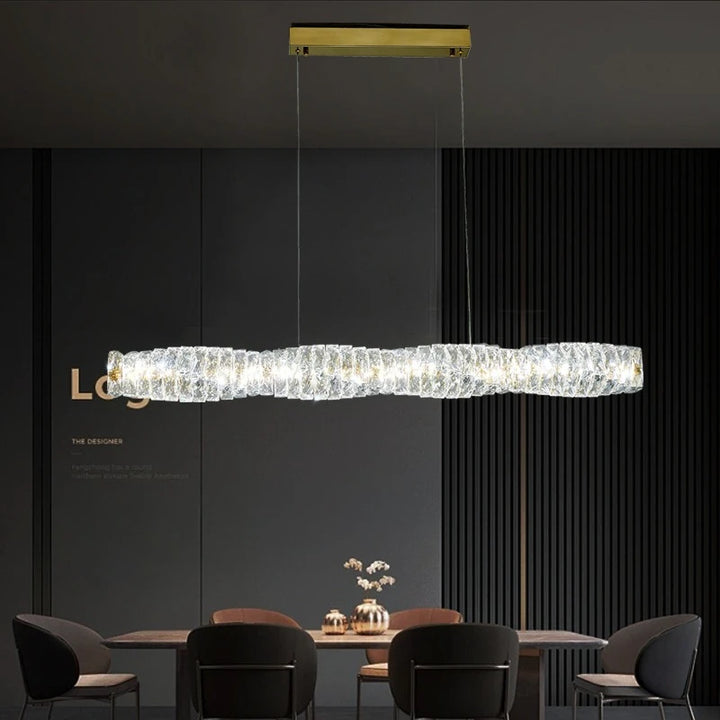 Modern LED Crystal Chandelier Living Room Dining Room Pendant Lamp Long Strip Stainless Steel Ceiling Light Indoor Home Decor