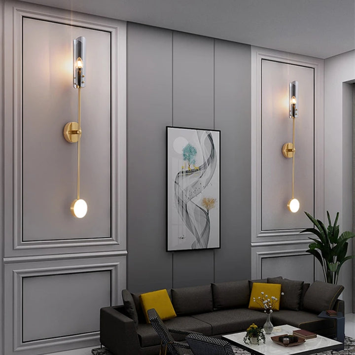 Postmodern Gold Wall Lamp Indoor Copper Sconce Glass LED Wall Light For Living Hall Dining Room Bedroom Kitchen Decorative Lamp