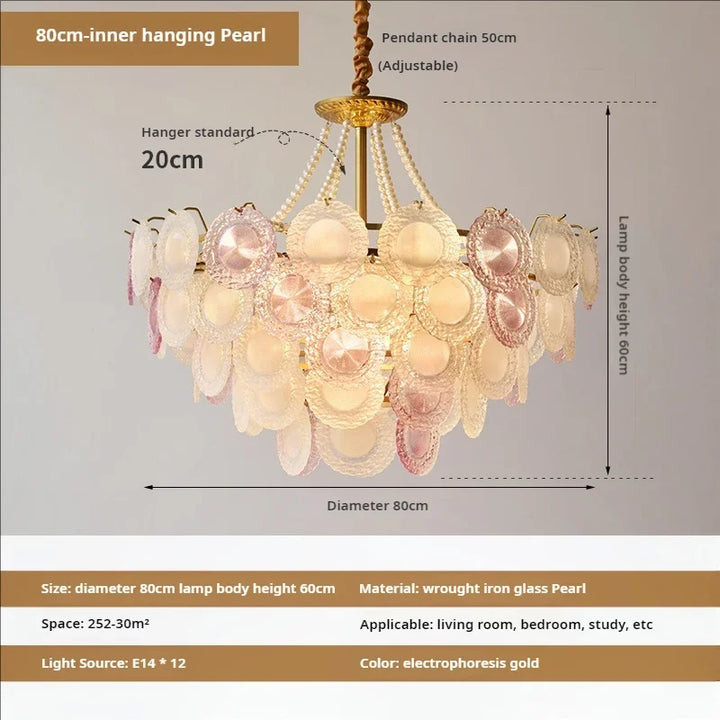 Elegant Pearl Chain LED Ceiling Chandeliers French Design Crystal Hanging Lights for Living Room Lobby Hotel Restaurant Decor
