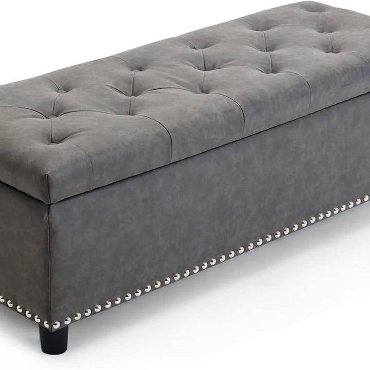 Modern Luxury Button-Tufted Ottoman Bench Footrest Upholstered Linen Fabric Decor for Living Room, Entryway, or Bedroom
