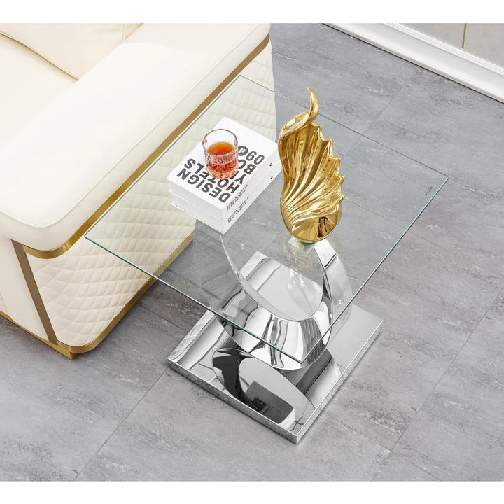 Modern Glass Coffee Table Set of 3 Piece Silver Living Room Table Set of 3 Including Coffee and End Tables Set