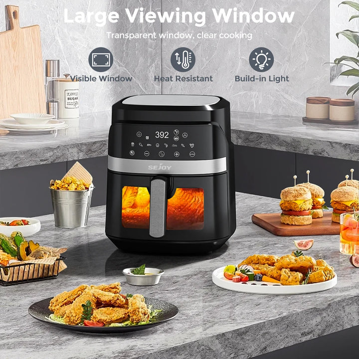 SEJOY 6 Quarts Large Capacity Electric Air Fryers Oil-free Automatic Household Kitchen 360°Baking Oven Deep Fryer without Oil