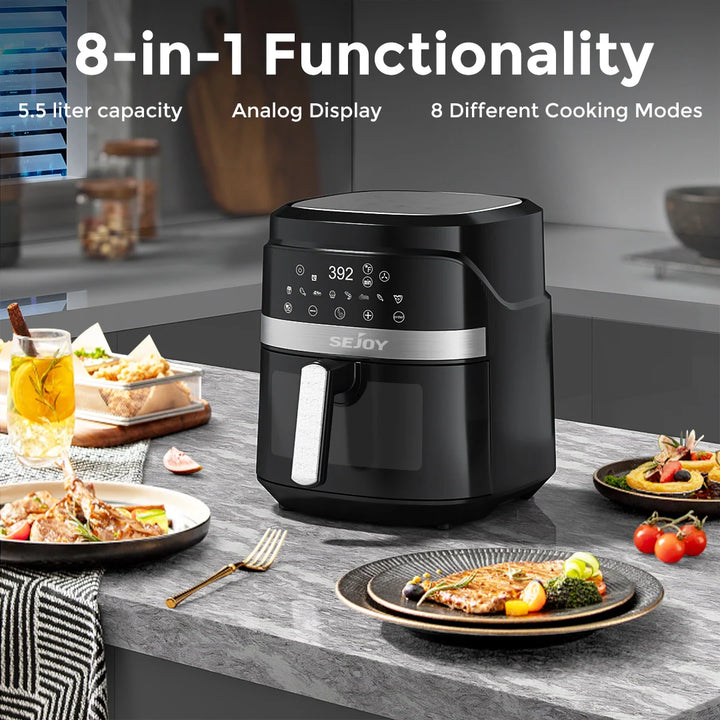 SEJOY 6 Quarts Large Capacity Electric Air Fryers Oil-free Automatic Household Kitchen 360°Baking Oven Deep Fryer without Oil