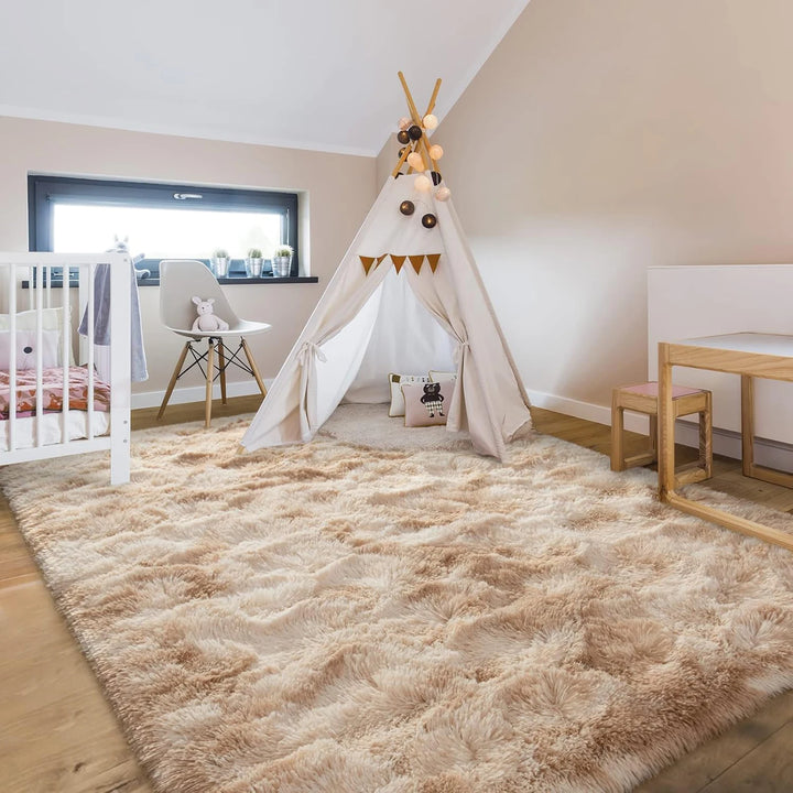 Soft Carpet For Living Room Fluffy Modern Bedroom Bedside Rug Tie-Dyed Grey Indoor Shag Carpets For Kids Nursery Room Home Decor