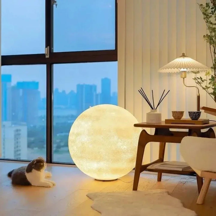 SANDYHA Nordic Style Floor Lamp Rotundity Moon Design Led Light for Living Room Bedroom Decoration Home Study Lighting Fixtures