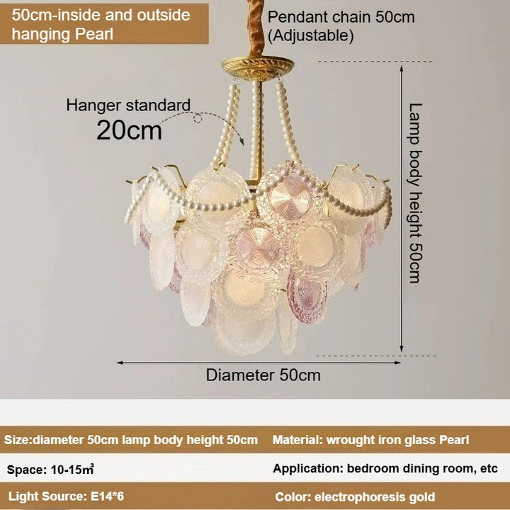 Elegant Pearl Chain LED Ceiling Chandeliers French Design Crystal Hanging Lights for Living Room Lobby Hotel Restaurant Decor