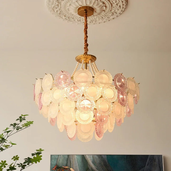 Elegant Pearl Chain LED Ceiling Chandeliers French Design Crystal Hanging Lights for Living Room Lobby Hotel Restaurant Decor