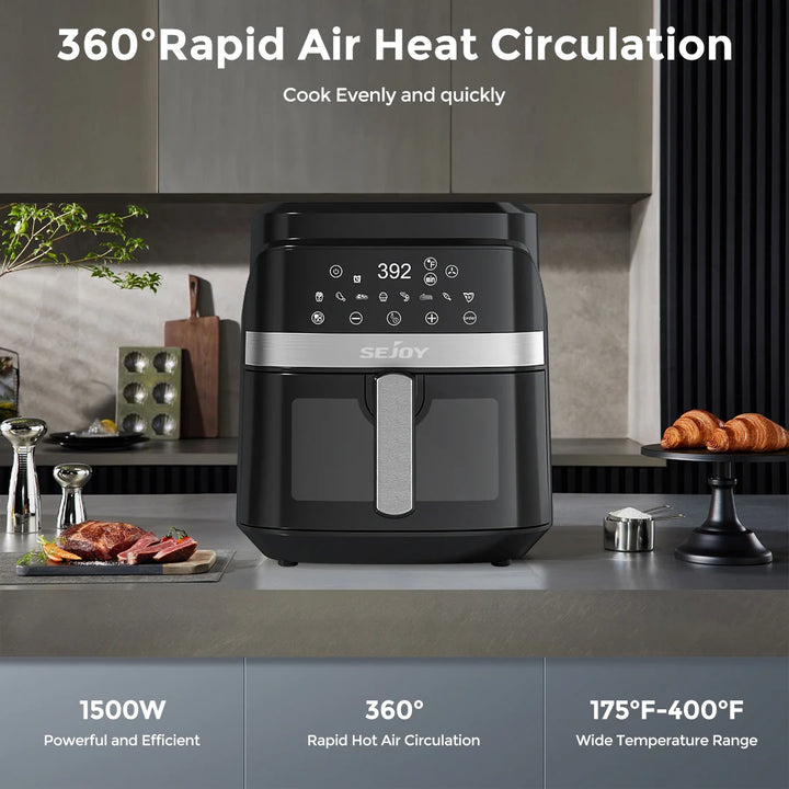 SEJOY 6 Quarts Large Capacity Electric Air Fryers Oil-free Automatic Household Kitchen 360°Baking Oven Deep Fryer without Oil