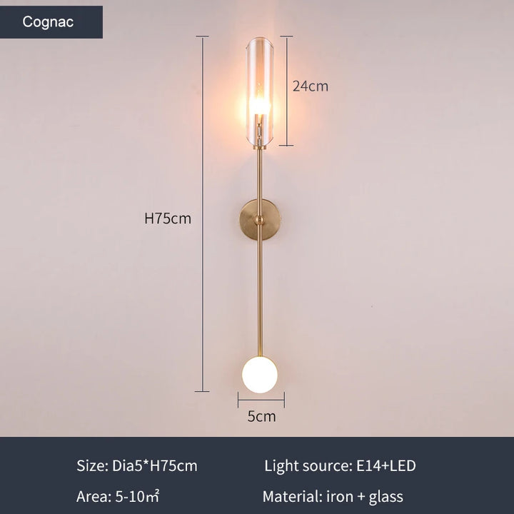 Postmodern Gold Wall Lamp Indoor Copper Sconce Glass LED Wall Light For Living Hall Dining Room Bedroom Kitchen Decorative Lamp