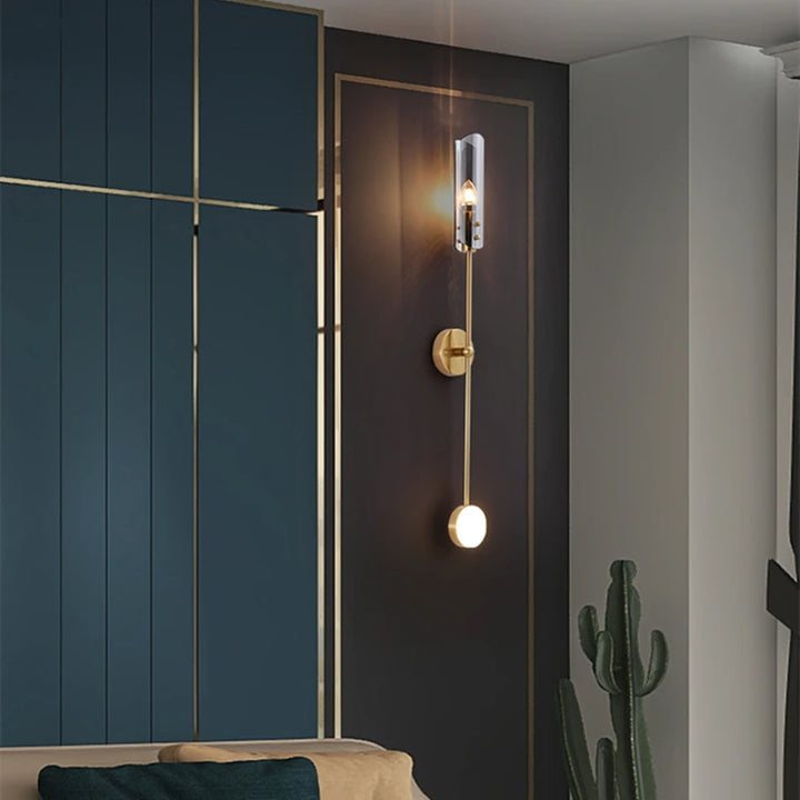 Postmodern Gold Wall Lamp Indoor Copper Sconce Glass LED Wall Light For Living Hall Dining Room Bedroom Kitchen Decorative Lamp