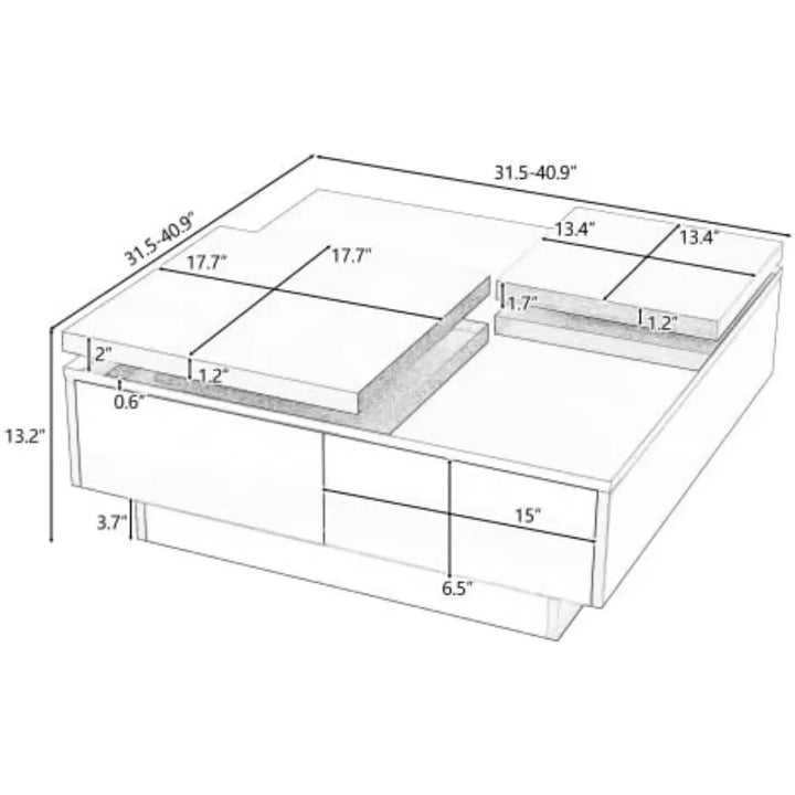 Movable Coffee Tables, Wood Square Center Table, Cocktail Table for Living Room with High Gloss Finish, 4 Hidden Storage Drawers