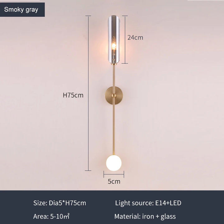 Postmodern Gold Wall Lamp Indoor Copper Sconce Glass LED Wall Light For Living Hall Dining Room Bedroom Kitchen Decorative Lamp