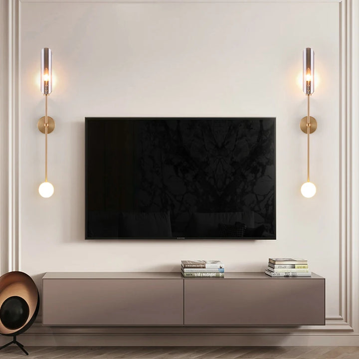 Postmodern Gold Wall Lamp Indoor Copper Sconce Glass LED Wall Light For Living Hall Dining Room Bedroom Kitchen Decorative Lamp