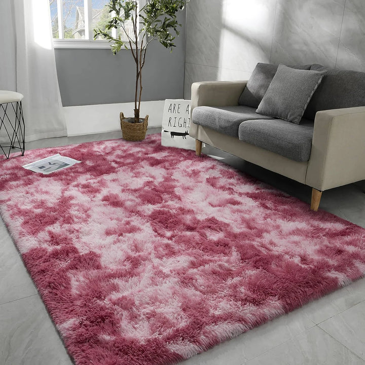Soft Carpet For Living Room Fluffy Modern Bedroom Bedside Rug Tie-Dyed Grey Indoor Shag Carpets For Kids Nursery Room Home Decor