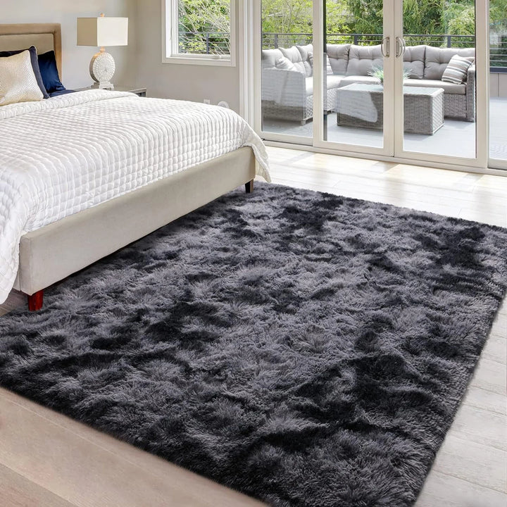 Soft Carpet For Living Room Fluffy Modern Bedroom Bedside Rug Tie-Dyed Grey Indoor Shag Carpets For Kids Nursery Room Home Decor